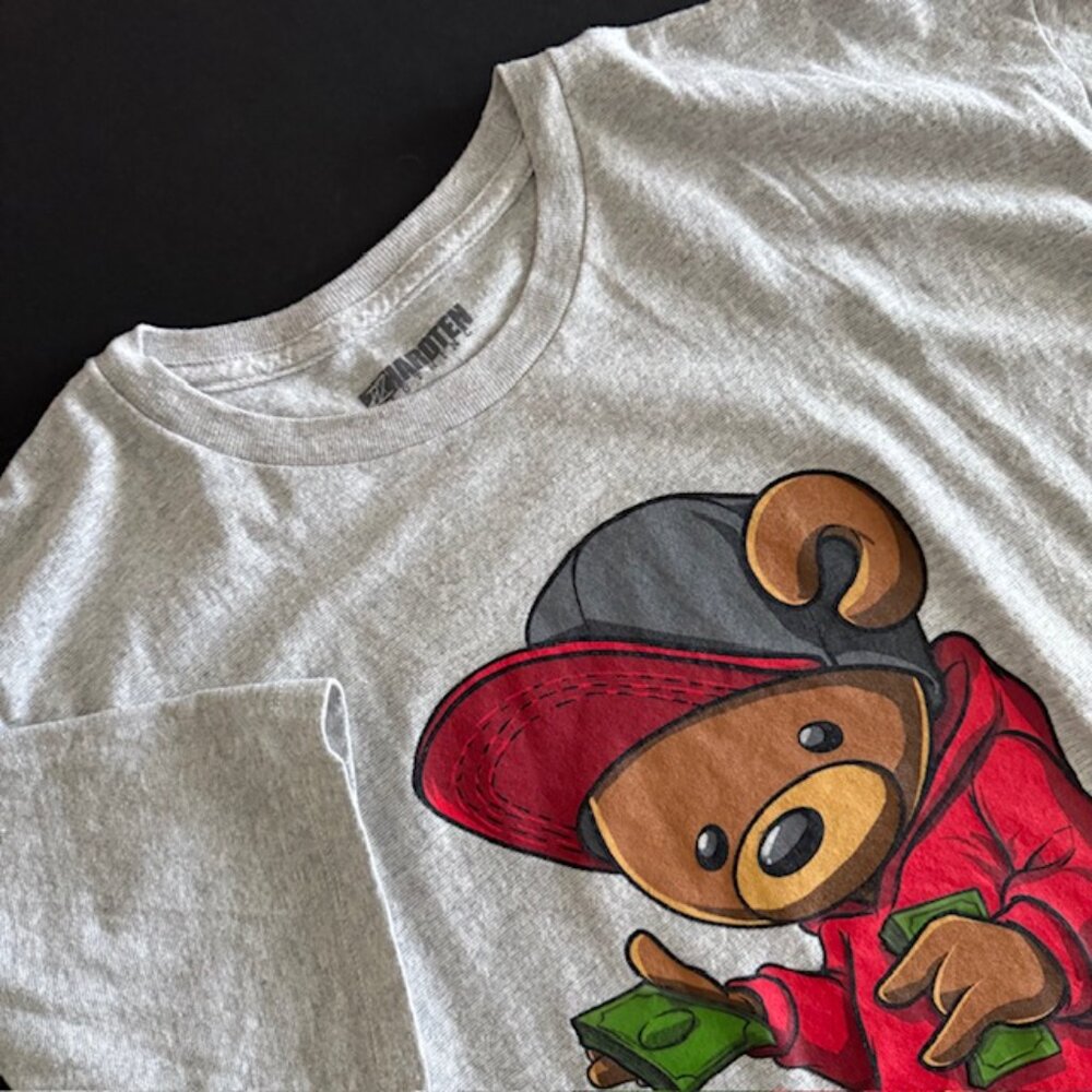 Hard Ten Clothing Time is Money Graphic T-Shirt with Bear Gray Men's XXL